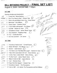 Bill Withers Tribute at Celebrate Brooklyn! 08.09.08 -signed set list